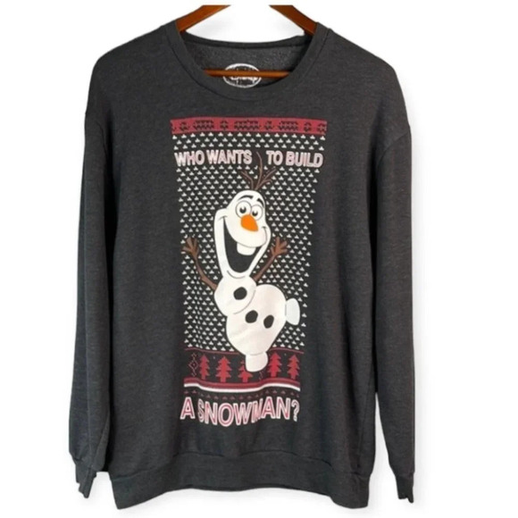 DISNEY Mens Frozen Olof Snowman Graphic Crewneck Long Sleeve Sweatshirt Grey M - Picture 2 of 10
